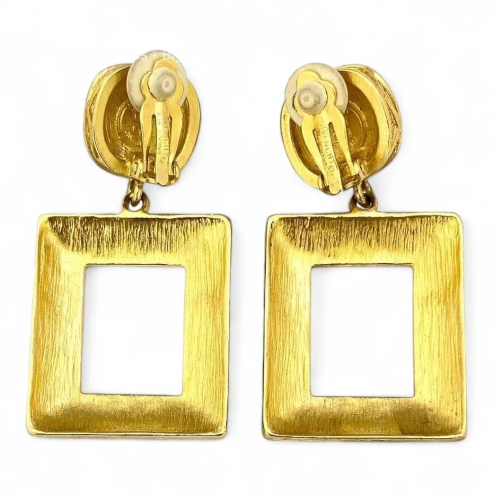 GIVENCHY Modernist Square Open Gold Frame Earrings & Blue Cabochon Stones